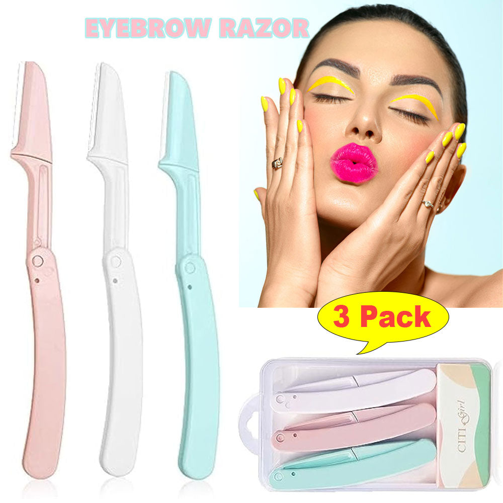 Pack Of 3 Foldable Eyebrow Razor- Eyebrow Face Hair Removal Razors Trimmer Shaver-Eyebrow shaper