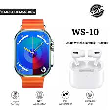 WS10 Ultra 2 – 10 in 1 Set Smartwatch with TWS Earphone Wireless 7 Straps Watch case and Screen Protector